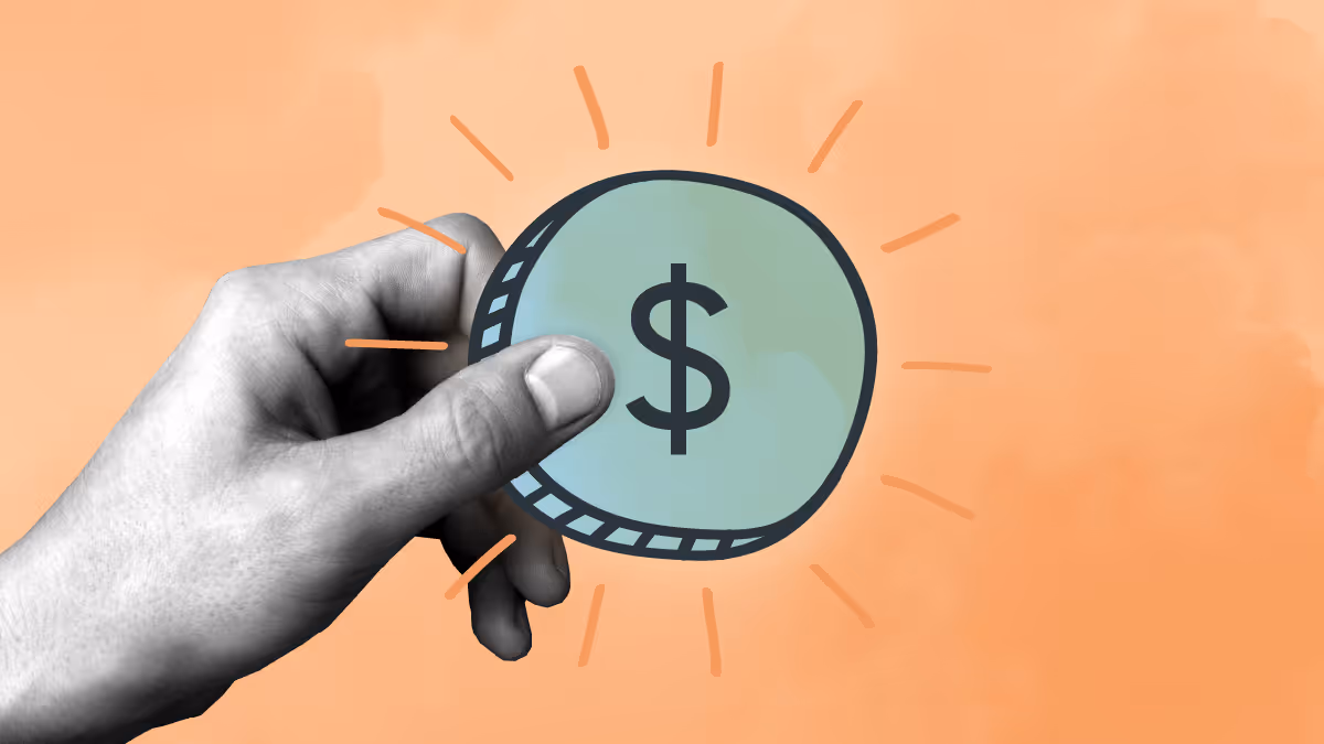 An animated imaged of a hand holding a coin