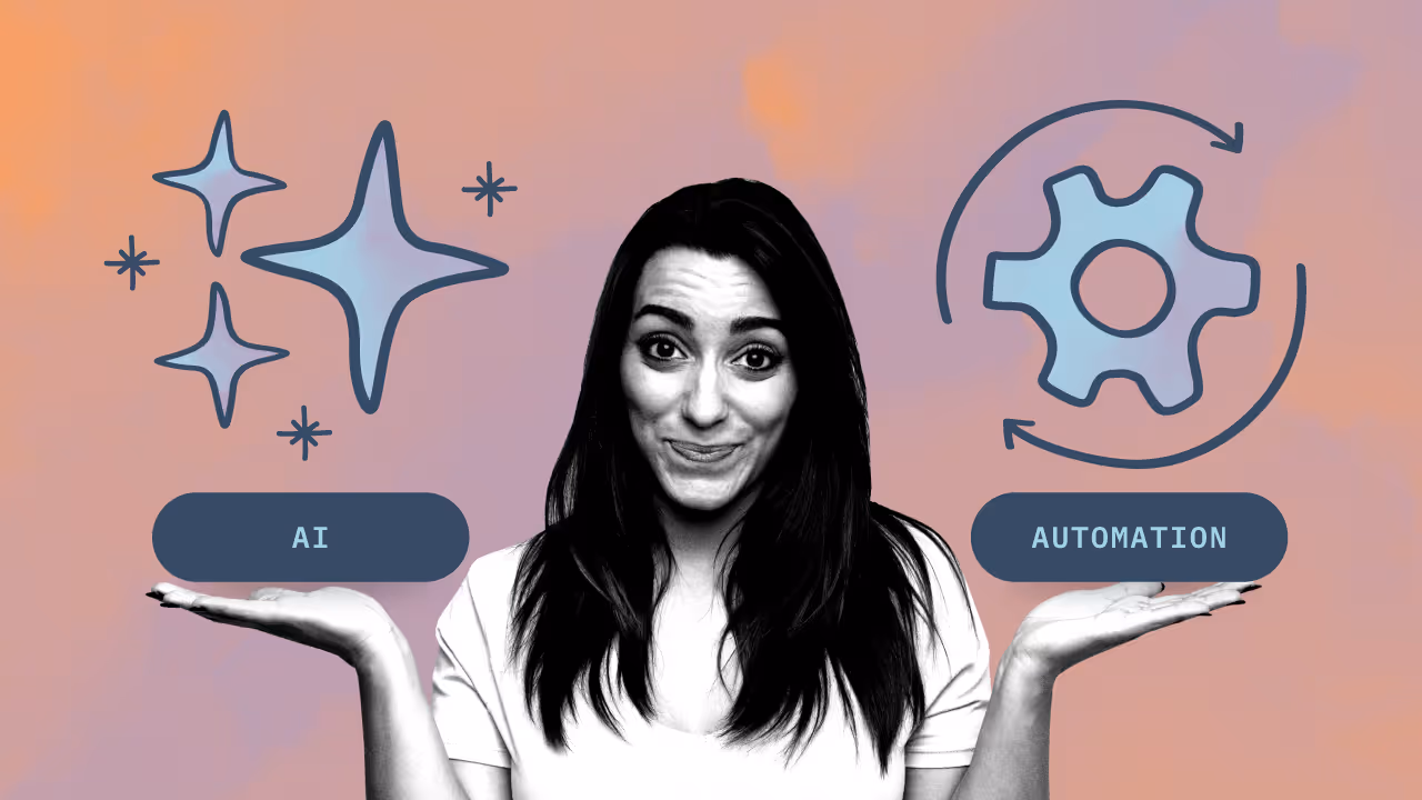 Human balancing AI Icon on one hand and Automation Icon on the other