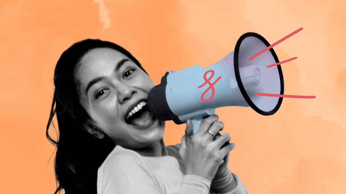 an image of a women yelling into a megaphone