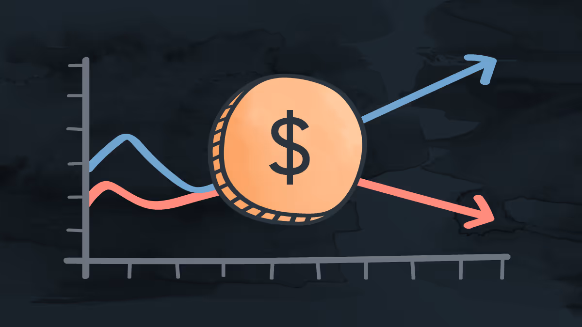 An image of a graph of ad trends with arrows showing an increase and decrease