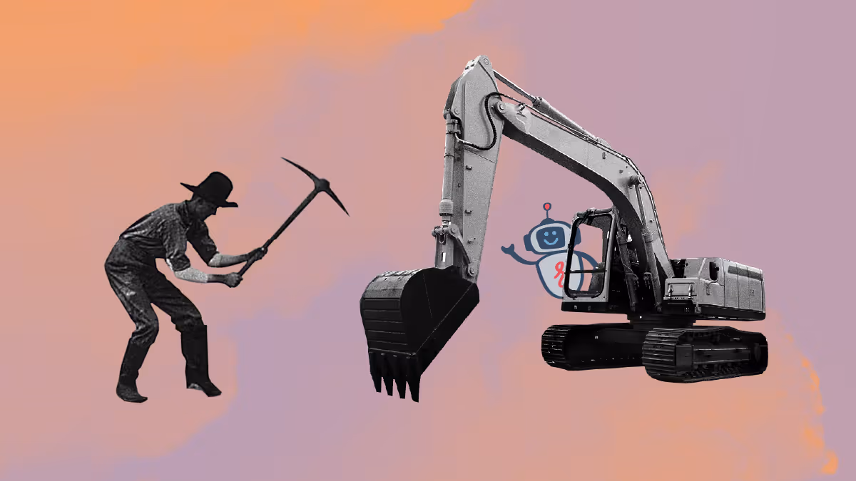 An illustration of a person with a shovel, along with a backhoe.