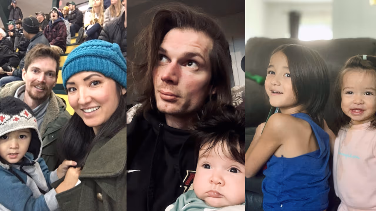 A collage of photos of Drew Casper and his family doing Casper family things.