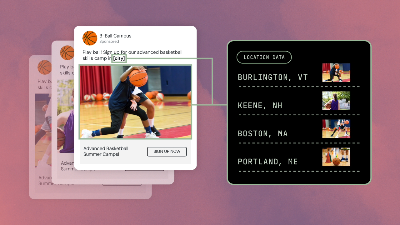A variety of Facebook lead ads showing different versions based on locations in the northeastern United States