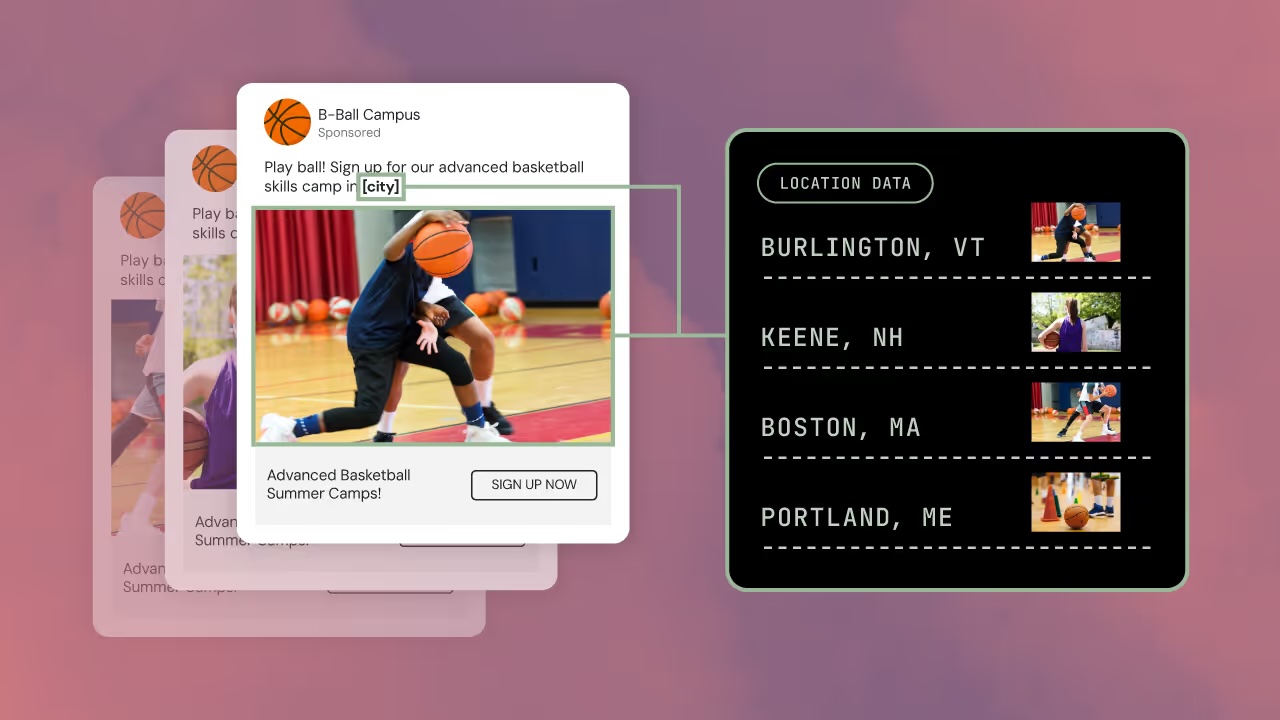 A variety of Facebook lead ads showing different versions based on locations in the northeastern United States