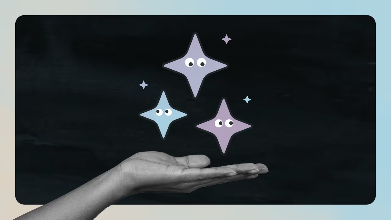 Hand holding up three AI sparkles