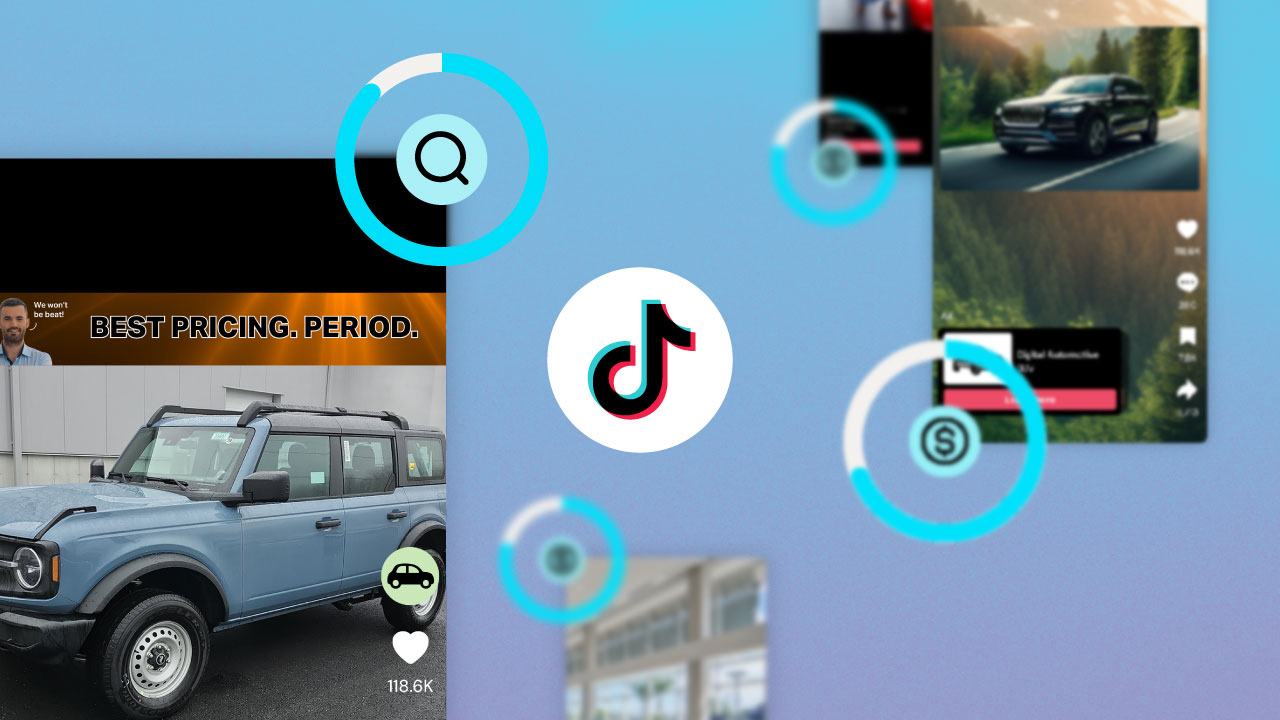 TikTok logo in the center with examples of TikTok automotive ads around it 