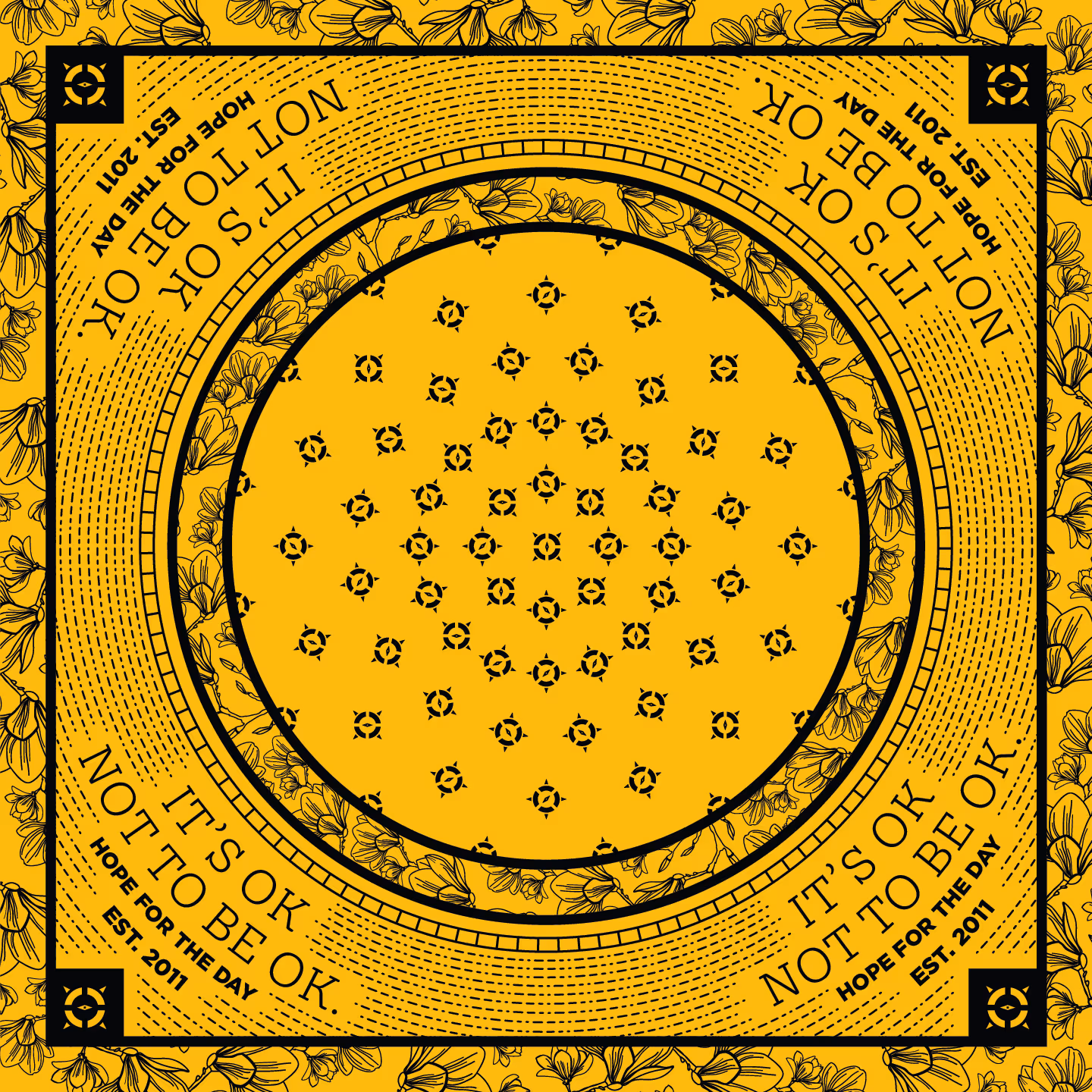 Yellow bandana with map graphic "HFTD" logo.