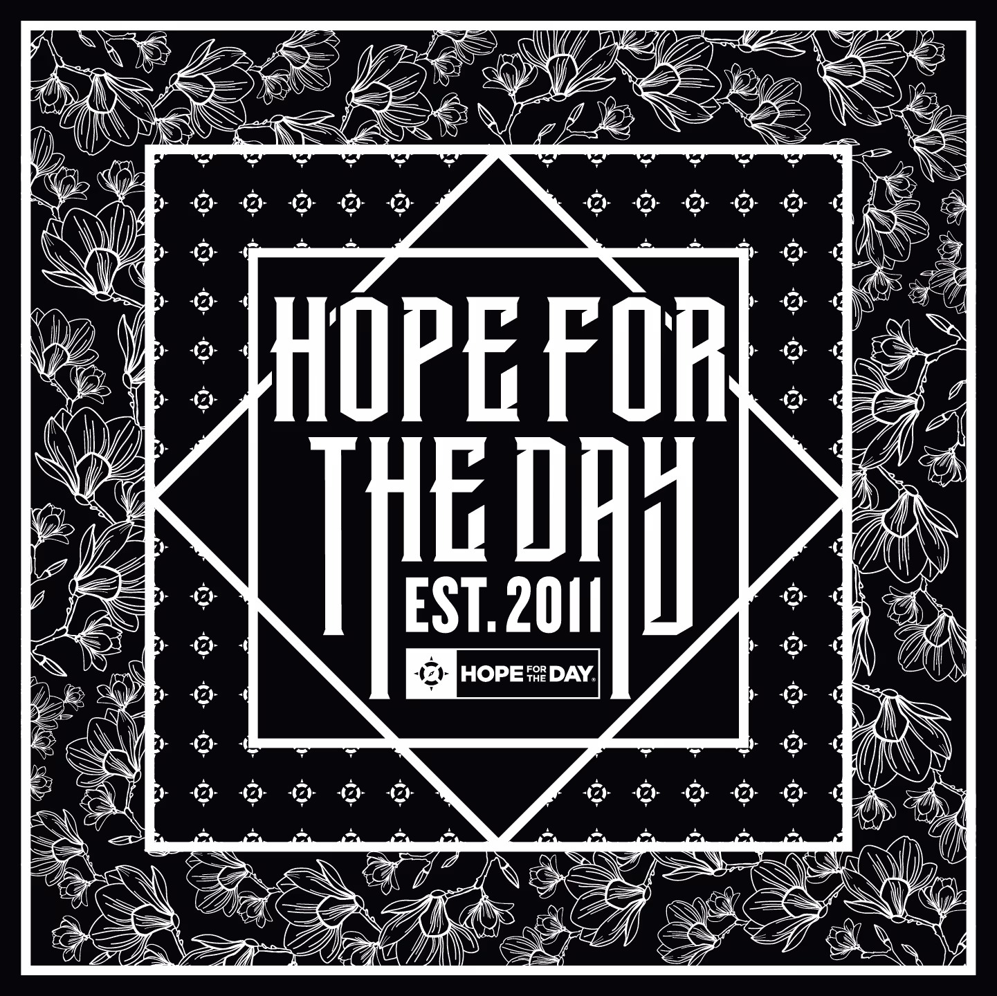 Black bandana with floral graphic and "HFTD" logo.