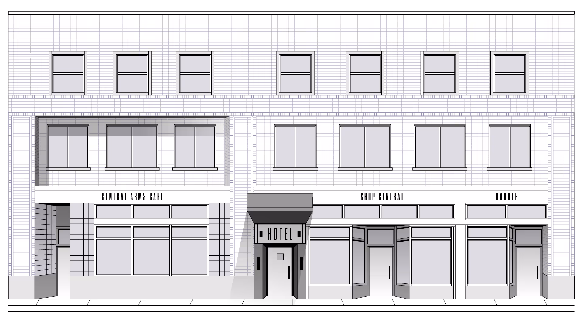 Illustration of Central Arms Hotel in Chicago’s Bronzeville neighborhood.