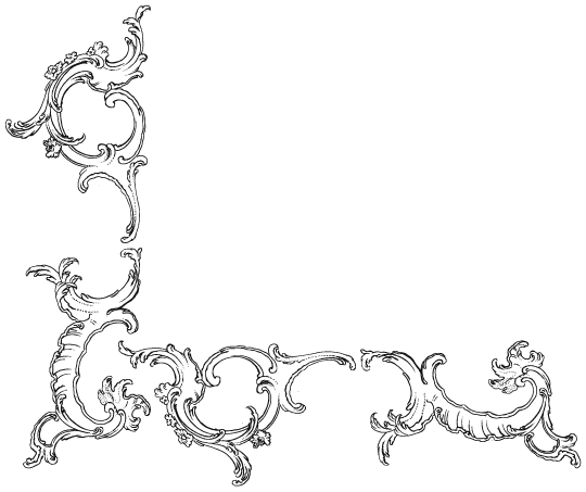 Ornate, baroque vintage-style rectangular frame with intricate, swirling floral and leaf patterns in each corner and along the edges, leaving a blank center for text or an image. The design is elegant and decorative.