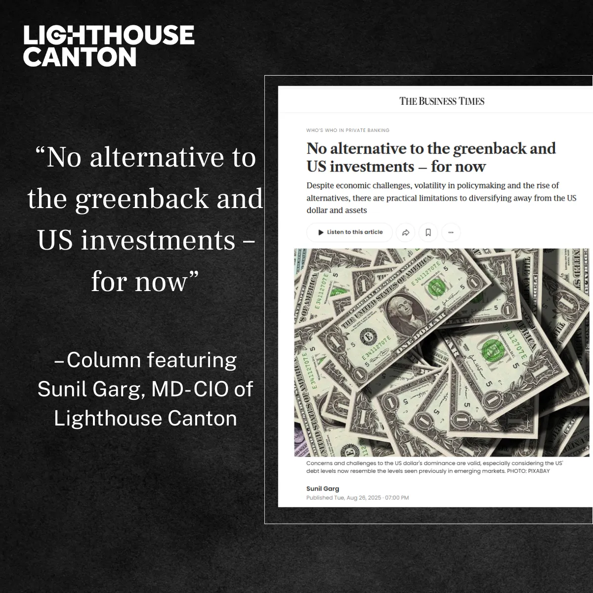 Sunil Garg featured in Business Times Column