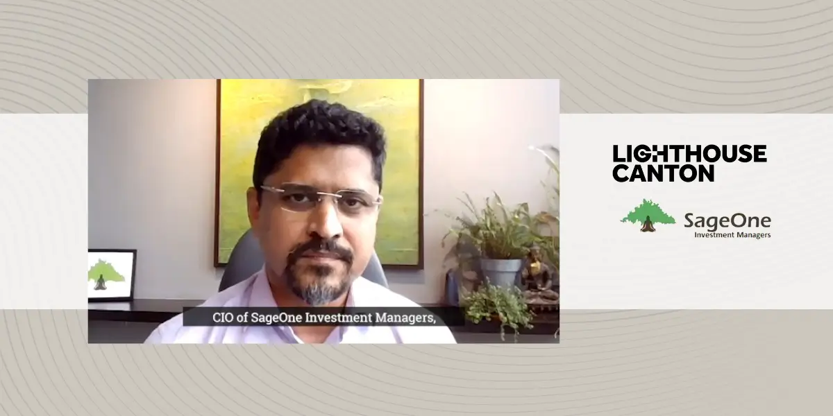 CIO of SageOne Investment Managers, a man is visible in a video call.