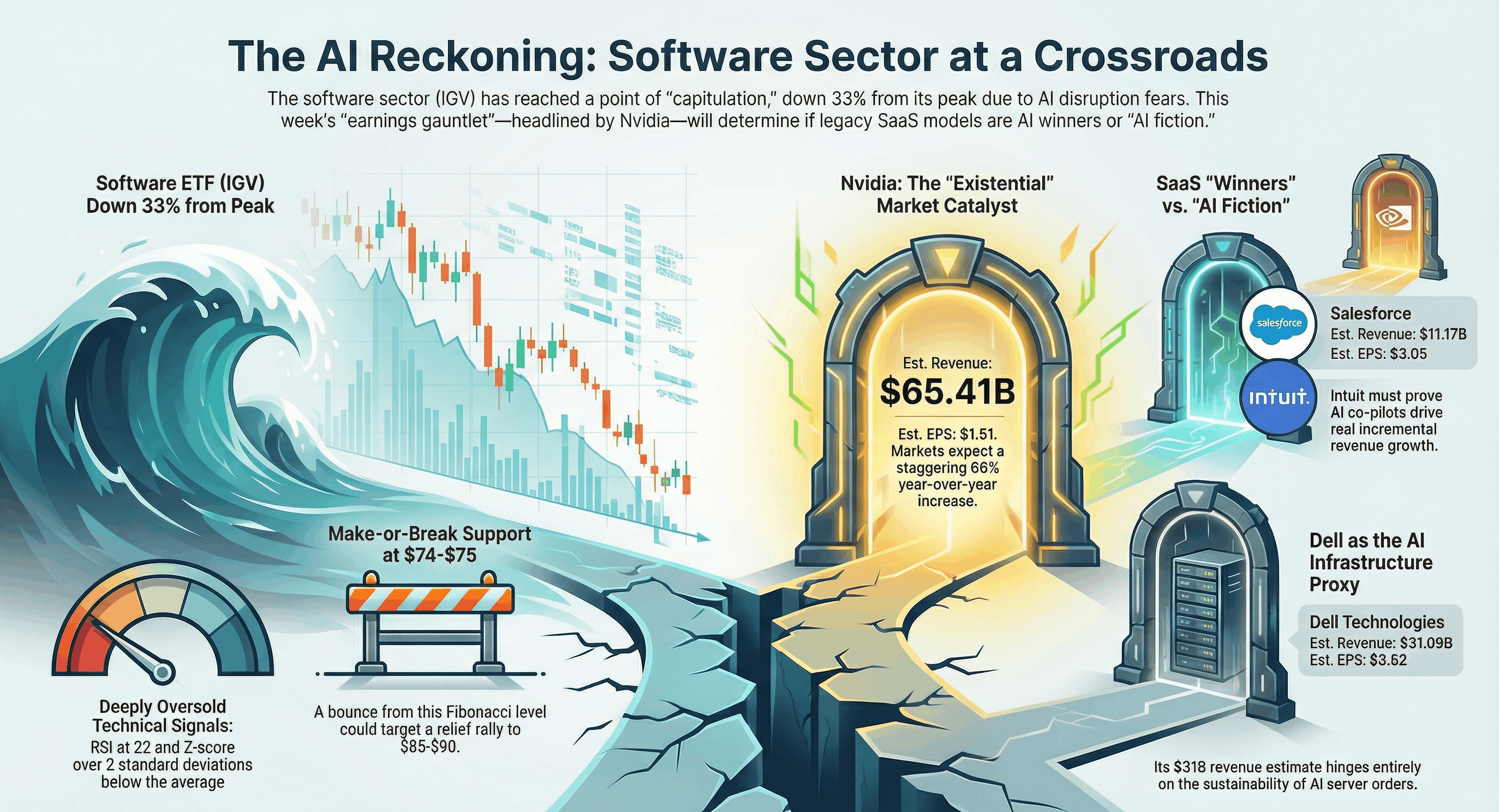 Stacked bar chart showing SaaS company revenue estimates, with Nvidia highlighted as a market catalyst.