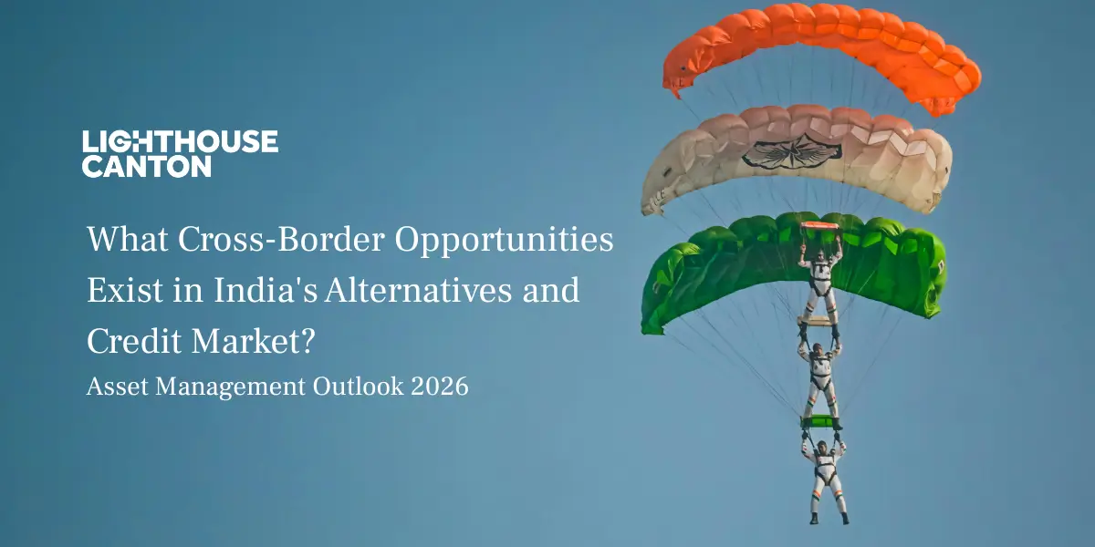 Two skydivers in flight, Lighthouse Canton logo.