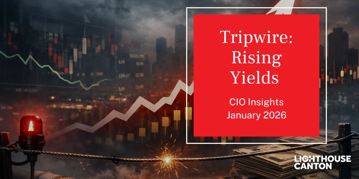 Rising yield line graph with fireworks background, logo.