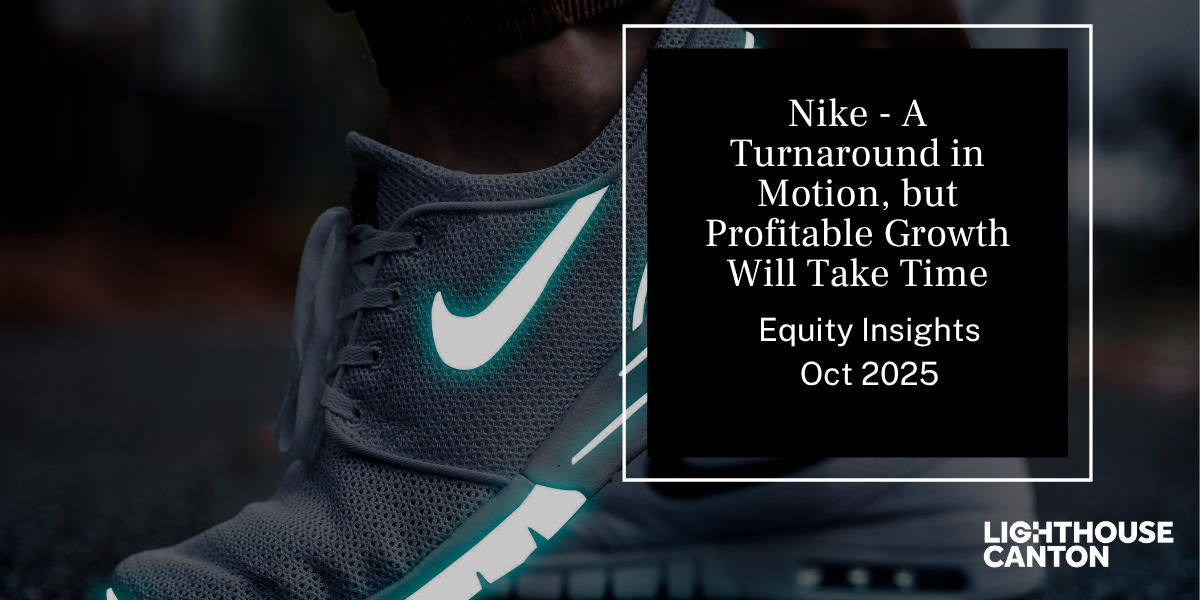 Nike logo with sneakers, indicating a turnaround in motion.