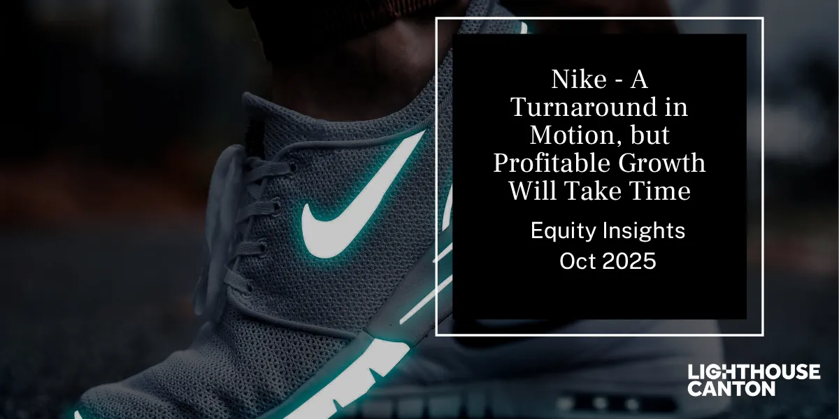 Nike logo with sneakers, indicating a turnaround in motion.