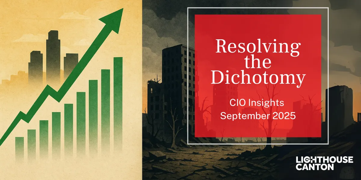 Green bar chart showing rising economic growth against a cityscape background.