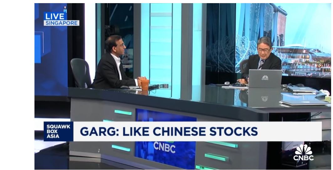Sunil Garg sits at a desk during a CNBC Squawk Box Asia broadcast.
