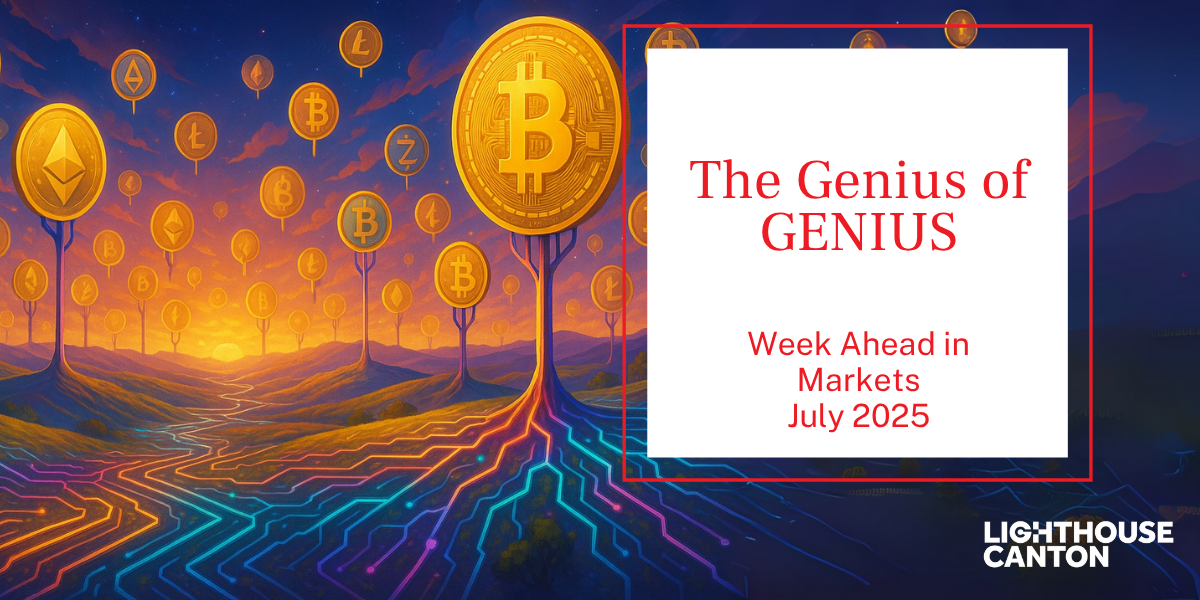 Bitcoin logo within a stylized landscape background.