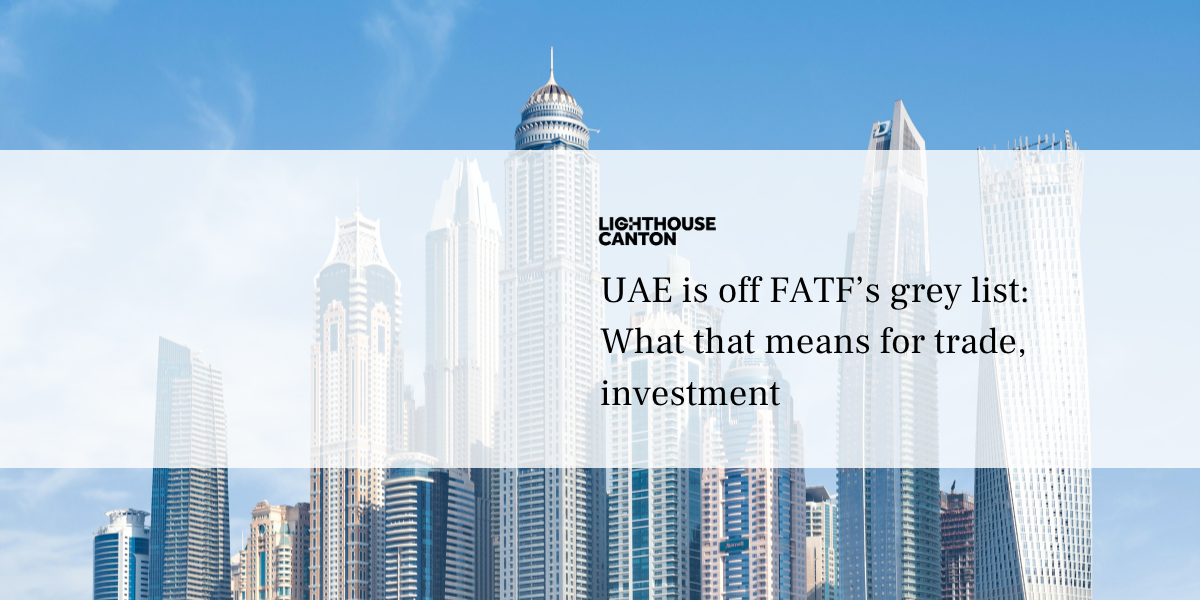 Dubai skyline with skyscrapers.