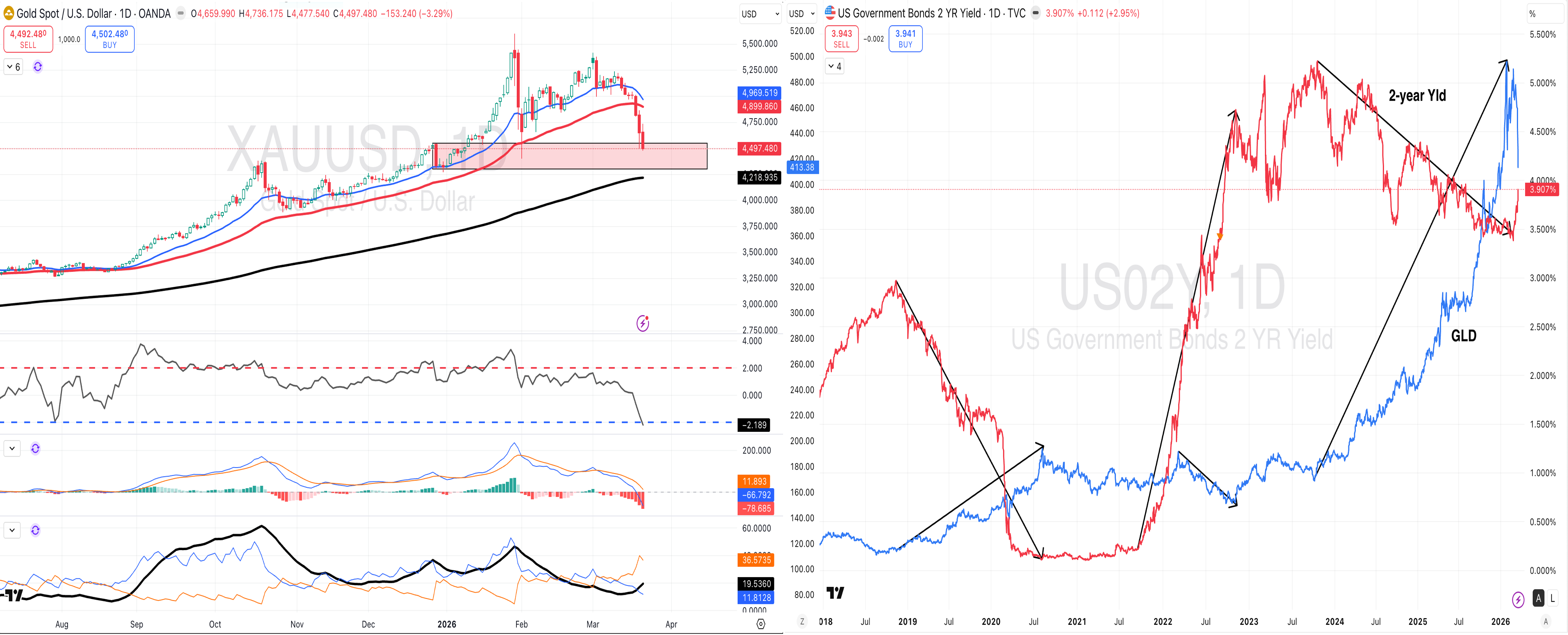 Two-year US Government Bonds Yiled to Rate (TIC) chart.