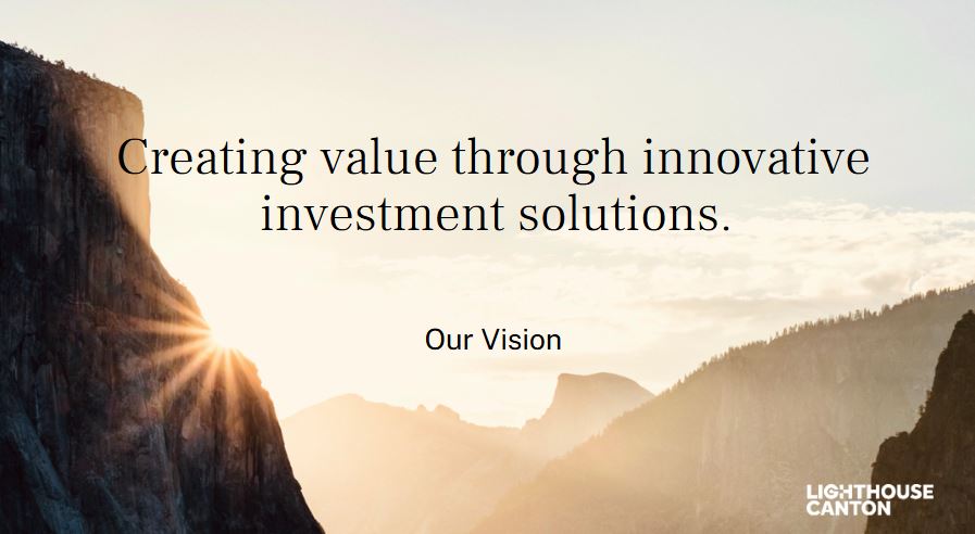 Lighthouse Canton logo with a mountain range at sunrise.