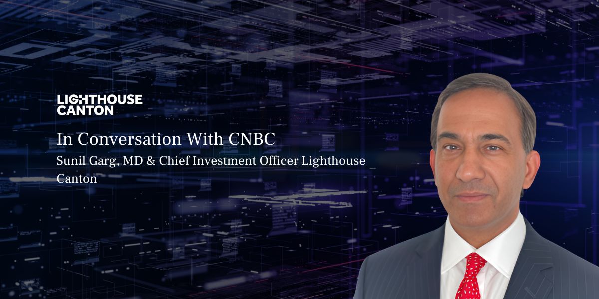 Sunil Garg, CIO of Lighthouse Canton, on "In Conversation With CNBC" banner over a dark tech backdrop