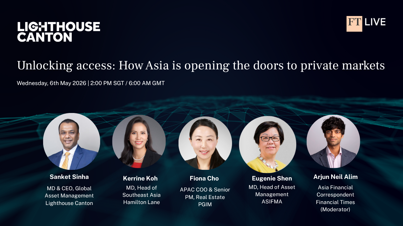 FT Live event banner with five speaker headshots including Sanket Sinha, on private markets in Asia.