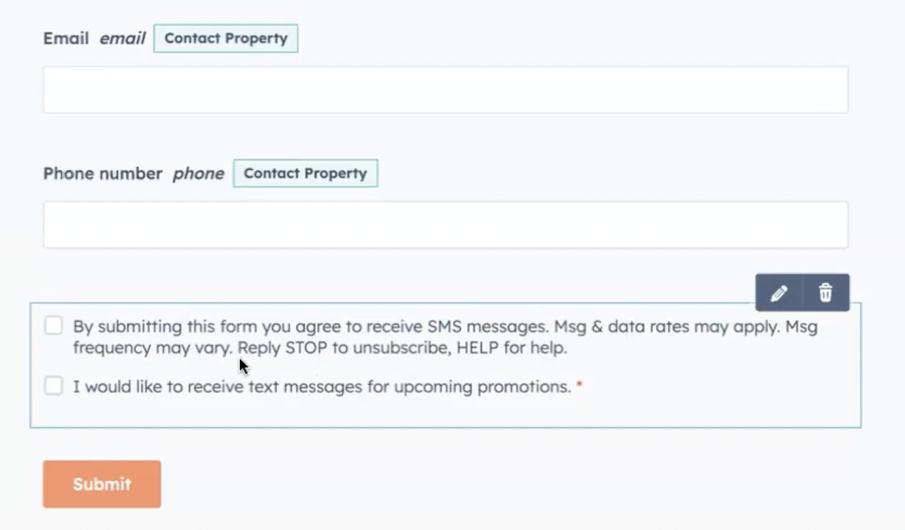 HubSpot Workflow Example: Create a simple form like this inside HubSpot to generate SMS leads.