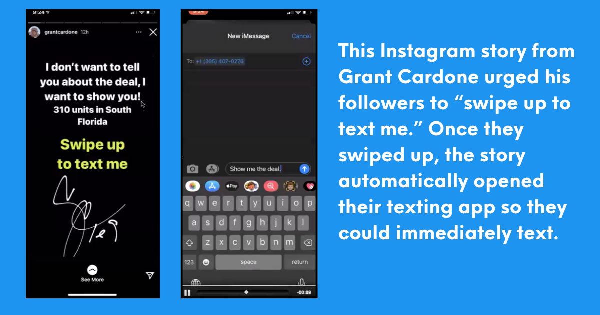 Tell Your IG Followers to Swipe Up to Text You + Then Send a HubSpot Workflow 