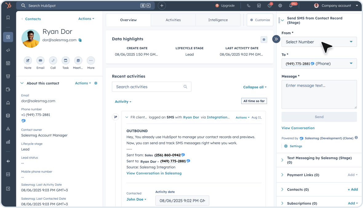 Text Instantly from HubSpot with Salesmsg App Cards