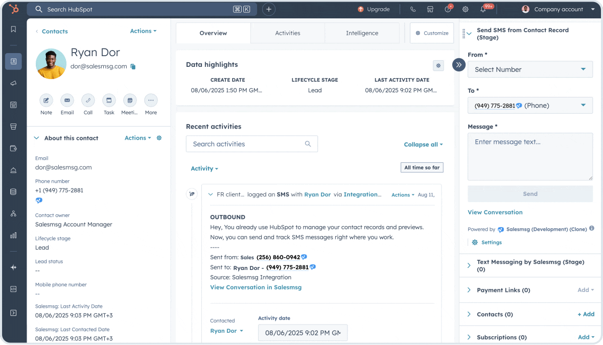 Text Instantly from HubSpot with Salesmsg App Cards