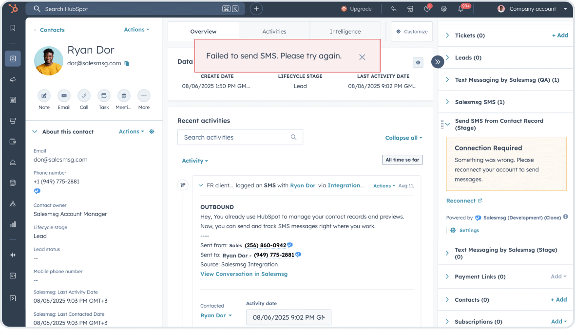 Text Instantly from HubSpot with Salesmsg App Cards