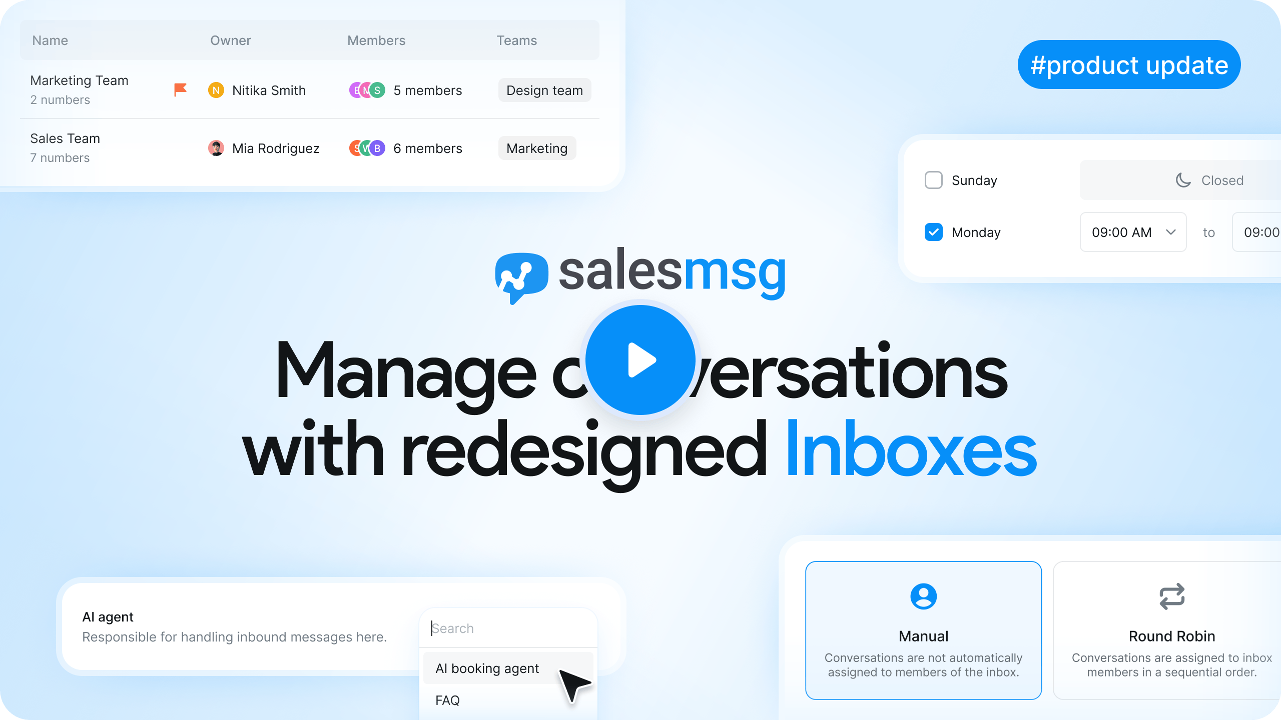 Unlock faster inbox management with Salesmsg’s redesigned Inboxes. Create inboxes in minutes, automatically route and assign conversations, set business hours, and automate messaging with AI in one streamlined workflow.