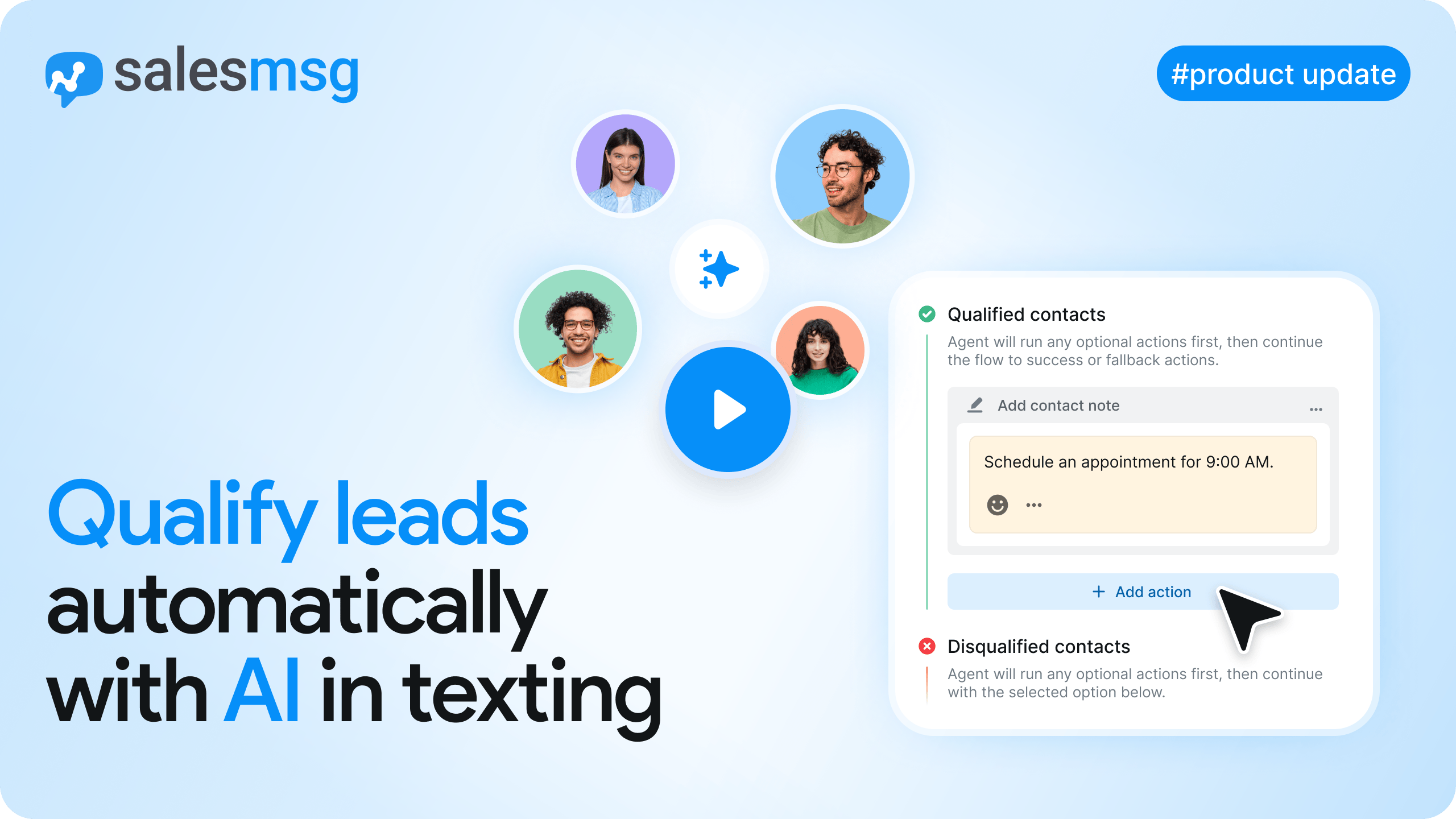 AI Qualify automatically evaluates texting conversations using AI and integration data, triggers actions for qualified and disqualified leads, and keeps agents focused on high-value prospects.