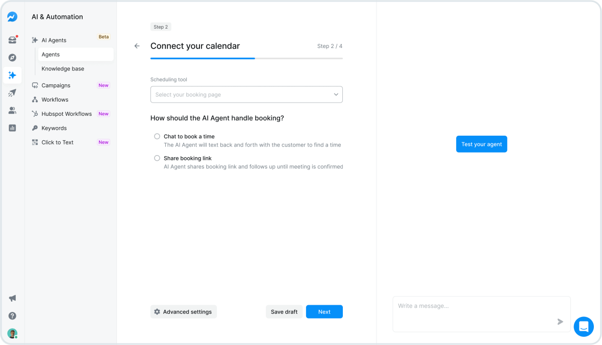 Booking Agent End-to-End: Turn Texting Conversations into Booked Meetings