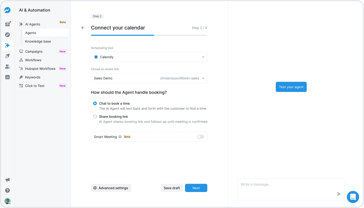 Booking Agent End-to-End: Turn Texting Conversations into Booked Meetings