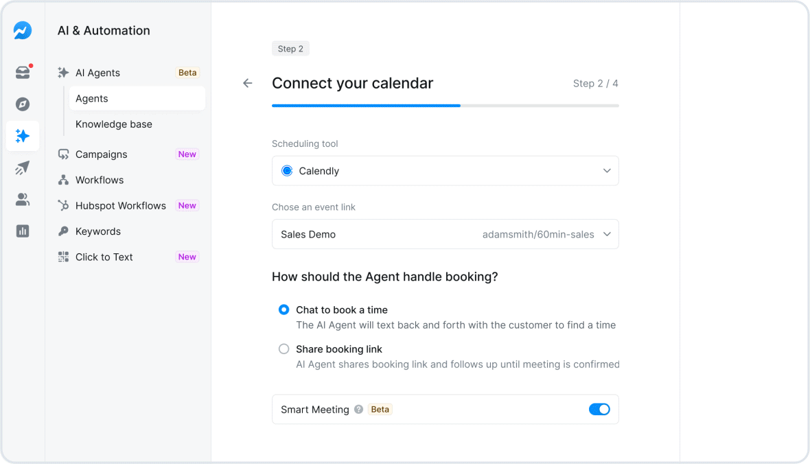 Booking Agent End-to-End: Turn Texting Conversations into Booked Meetings