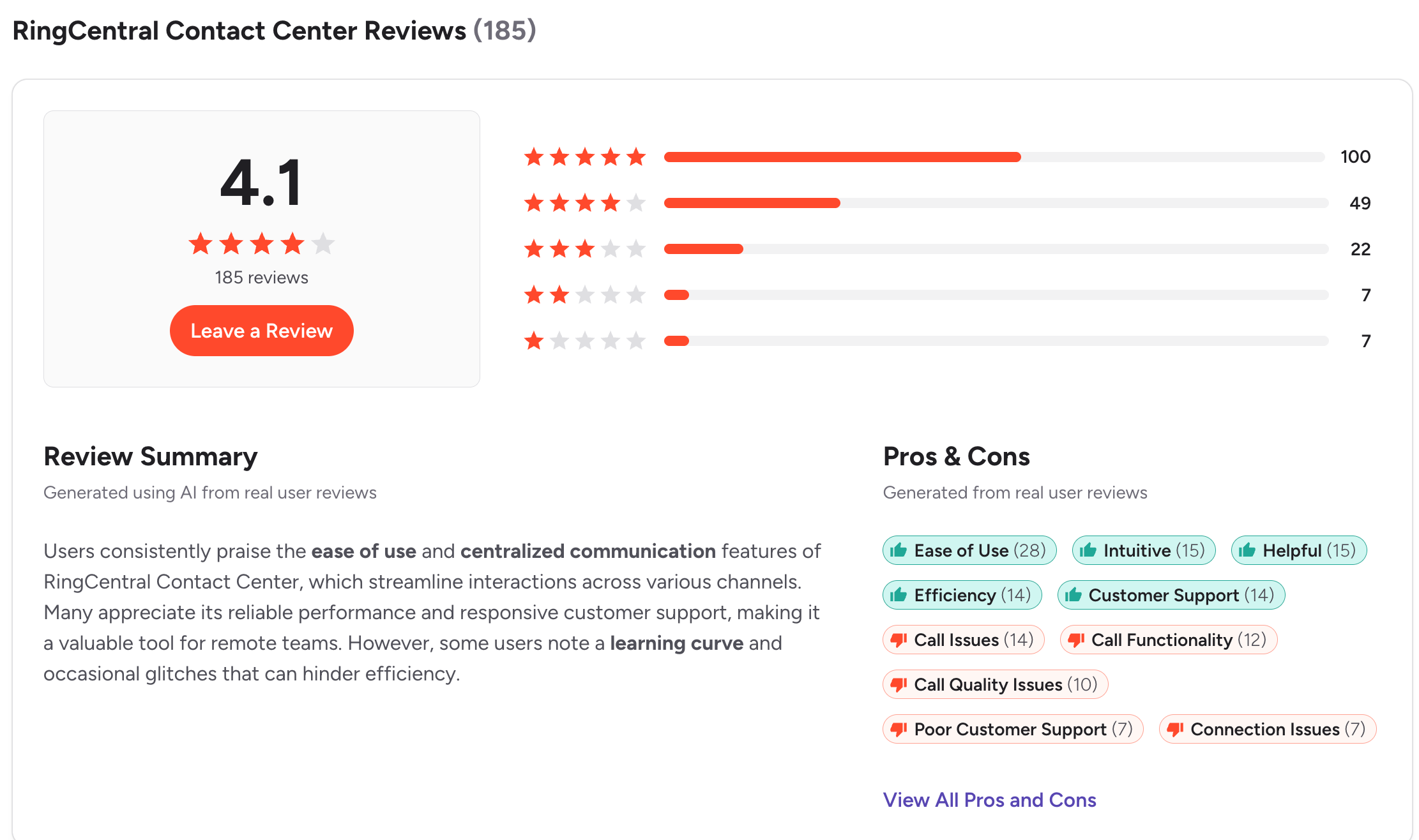 a photo of the ringcentral review on g2 with a 4.1 star rating