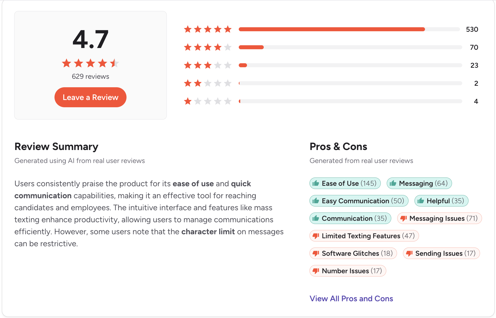 an image of the G2 review of the company named textus