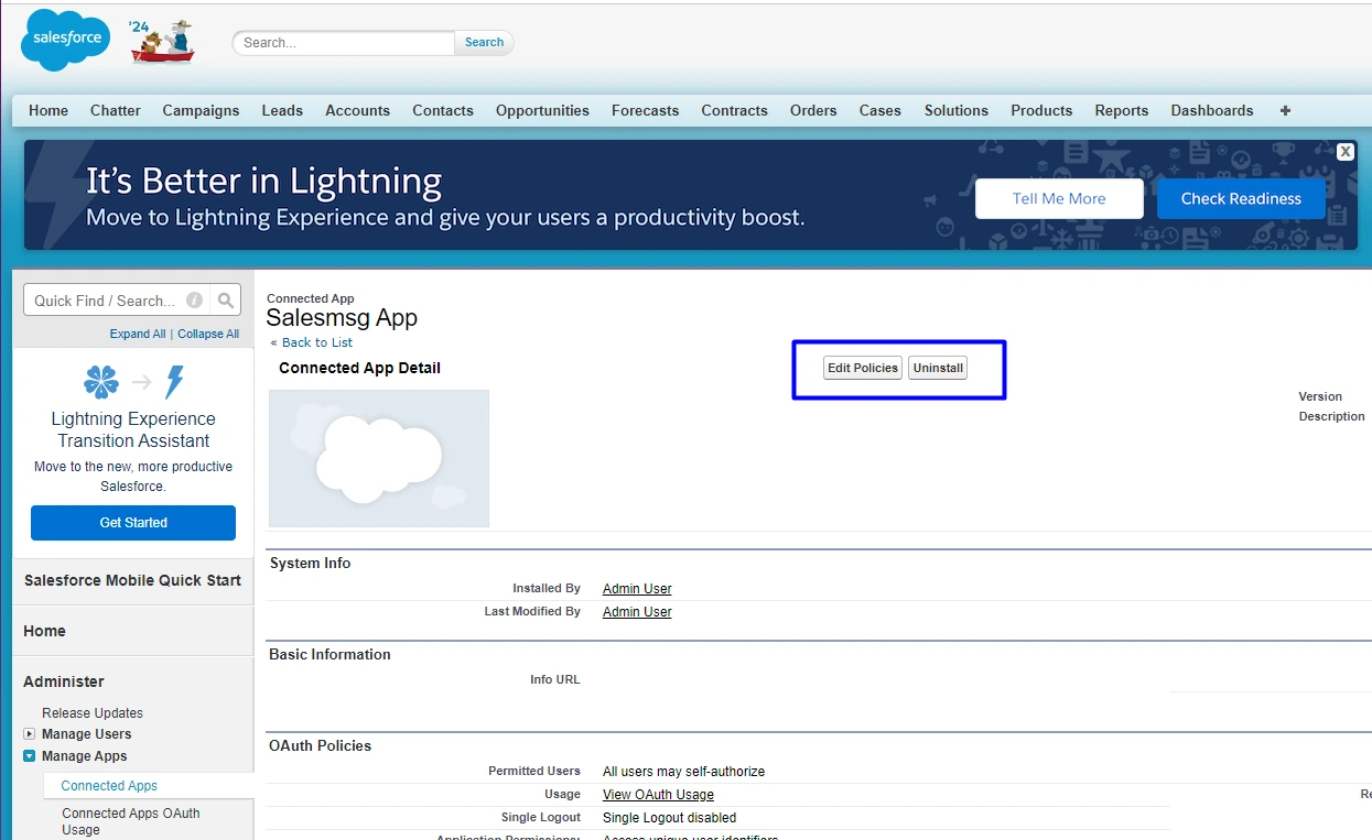 salesmsg app functioning inside salesforce