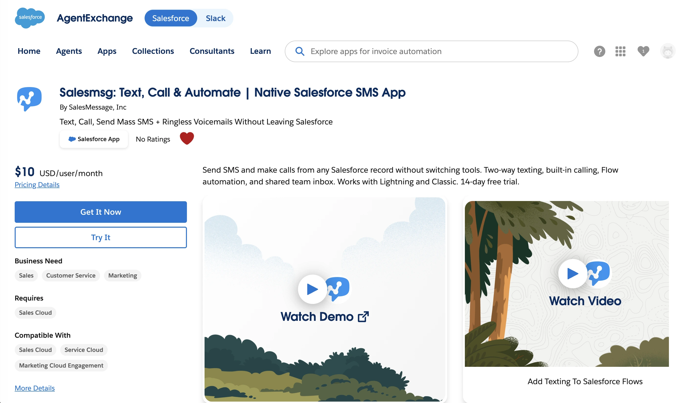 Salesmsg on salesforce app exchange