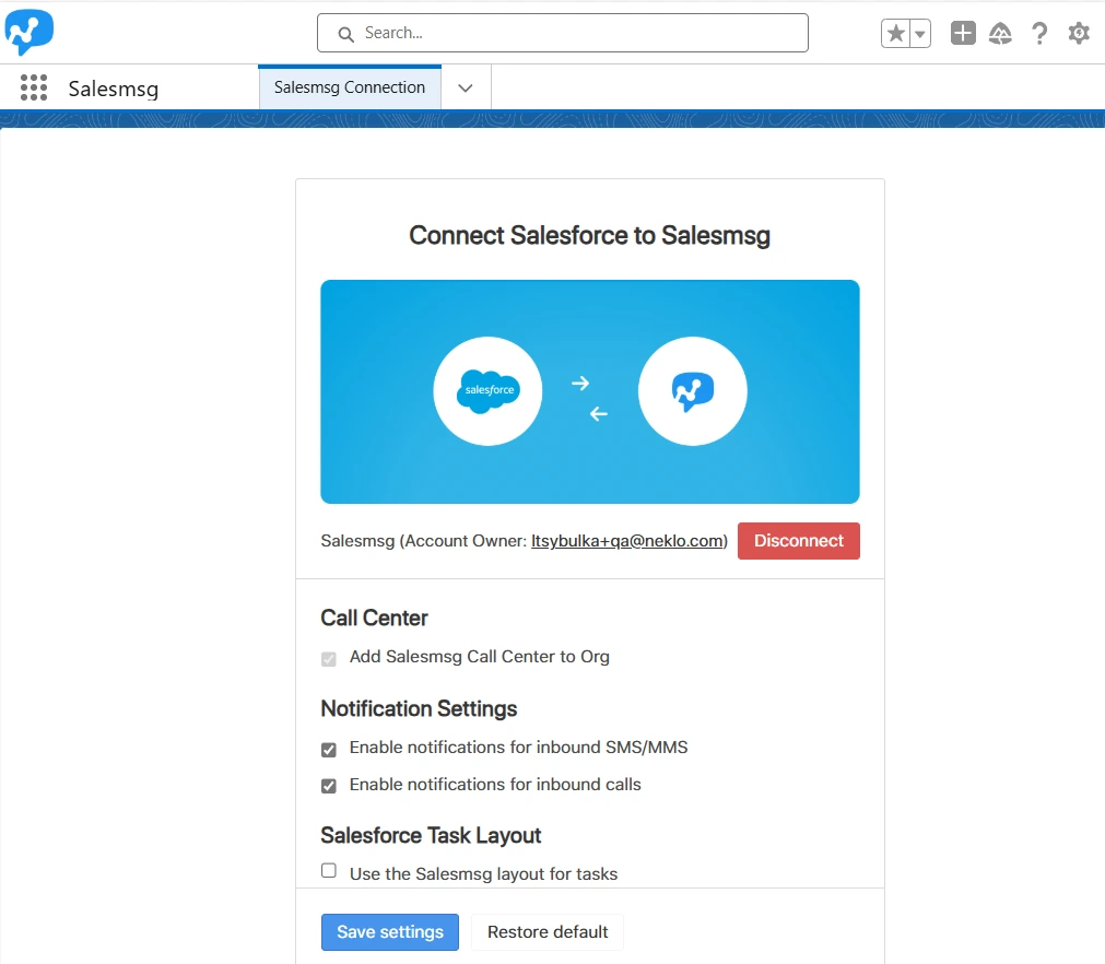 salesforce and salesmsg integration process