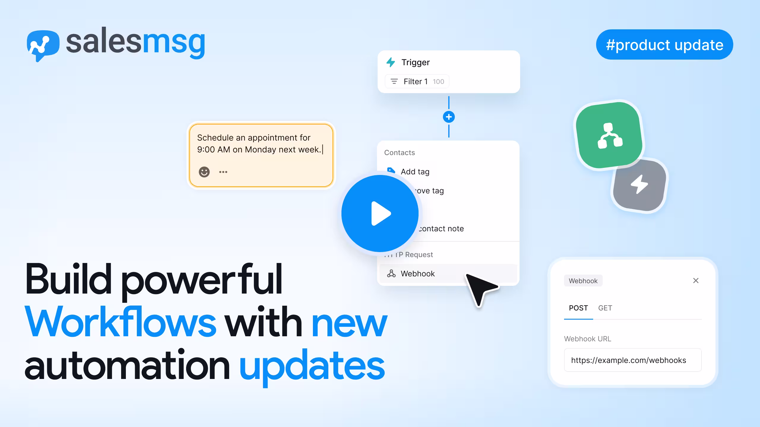 Enroll contacts in bulk, edit live workflows, send webhooks, and keep contact data updated automatically.