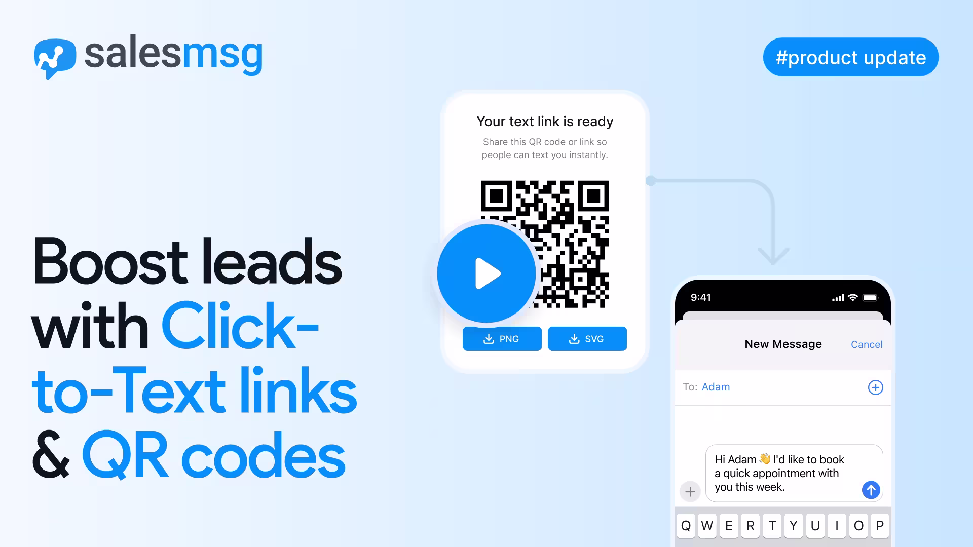 Use Salesmsg Click to Text to create links and QR codes with prefilled SMS, capture leads fast, and track engagement with analytics.