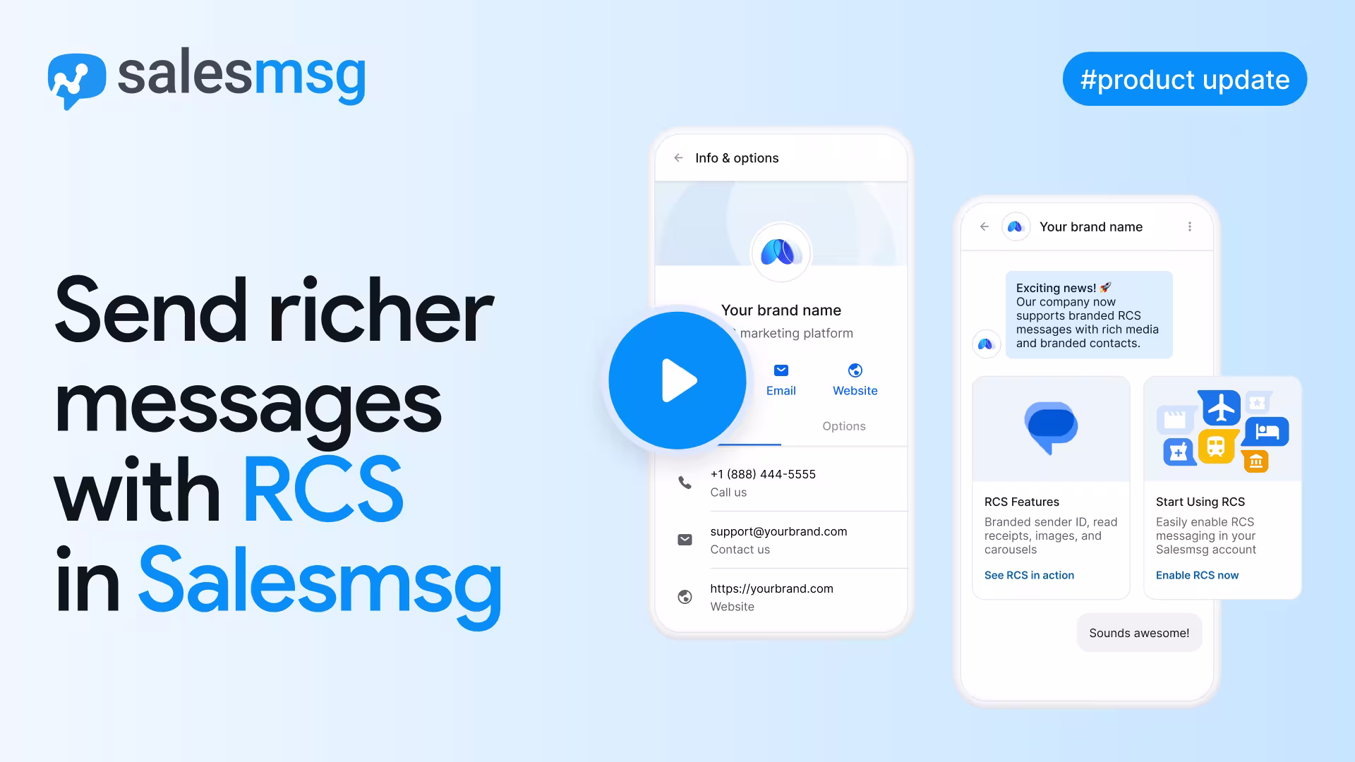Send rich RCS messages with branding, media, and interactive elements. Build templates, run broadcasts, and ensure delivery with automatic SMS fallback.