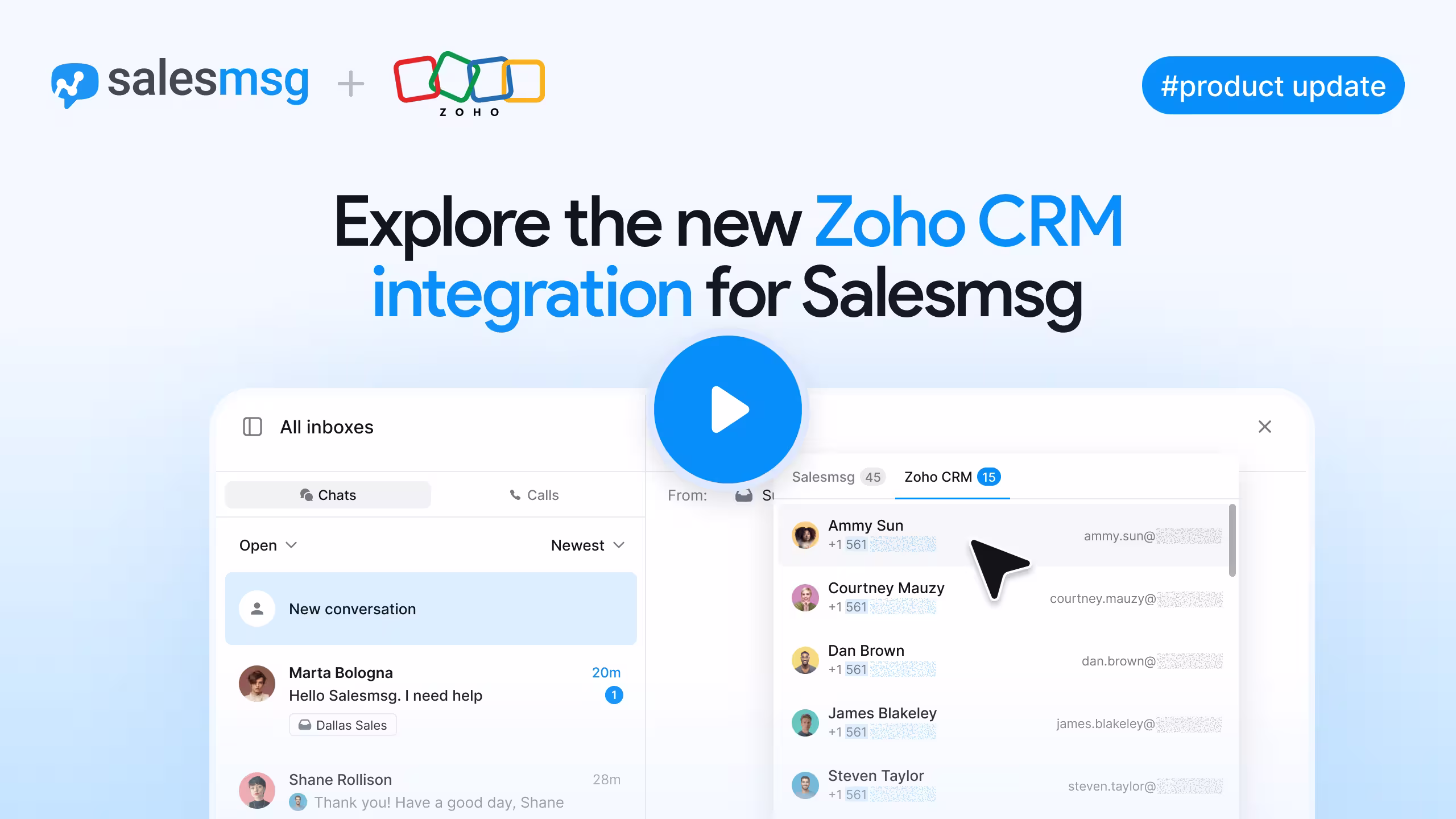 Explore the Zoho CRM integration for Salesmsg to connect accounts, import and sync contacts, and map fields for aligned data and scaled outreach.