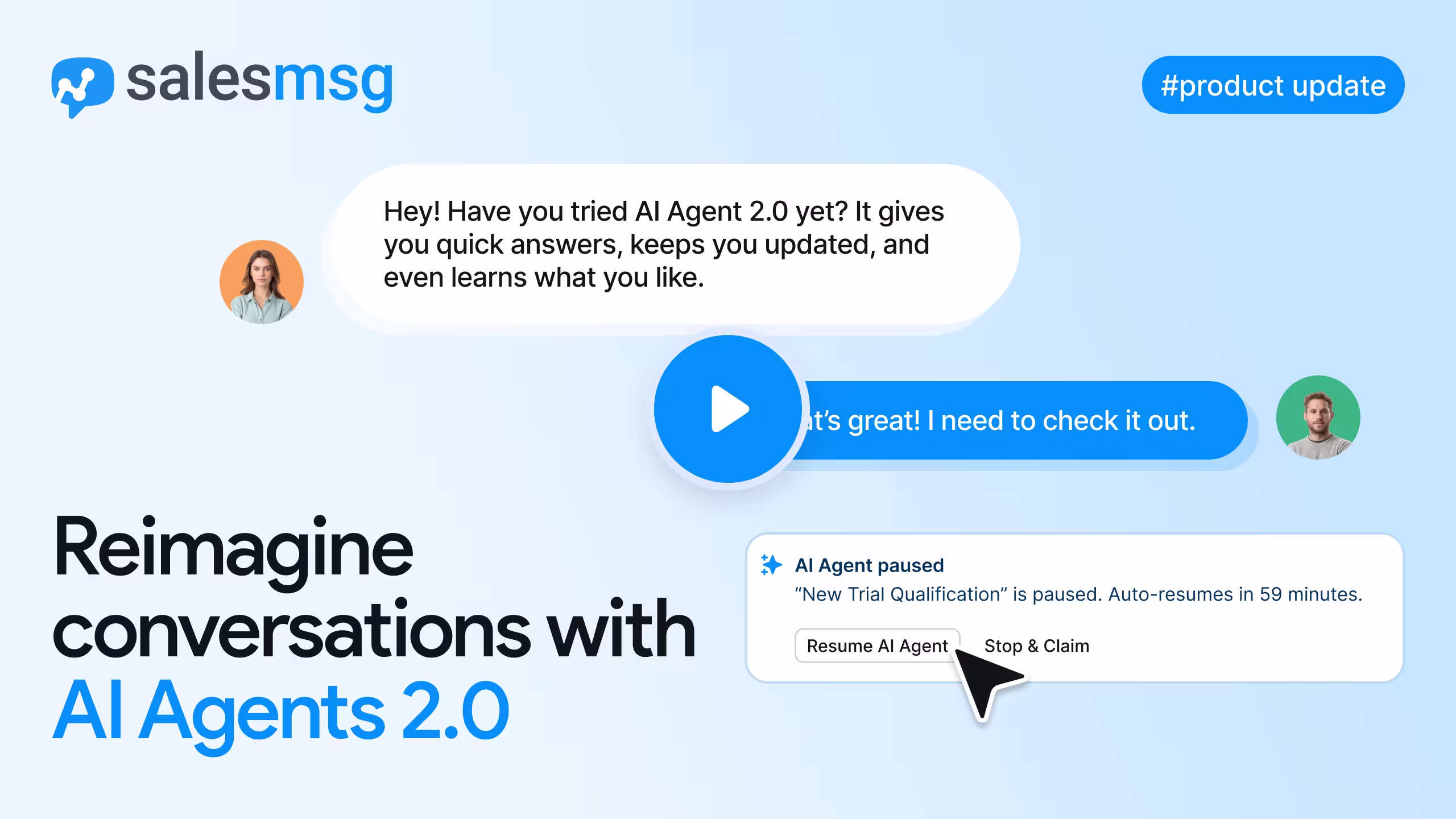 Meet Salesmsg AI Agents 2.0 with broadcast reply tools, inbox automation, flexible enrollment, and pause or resume controls for smarter chats.