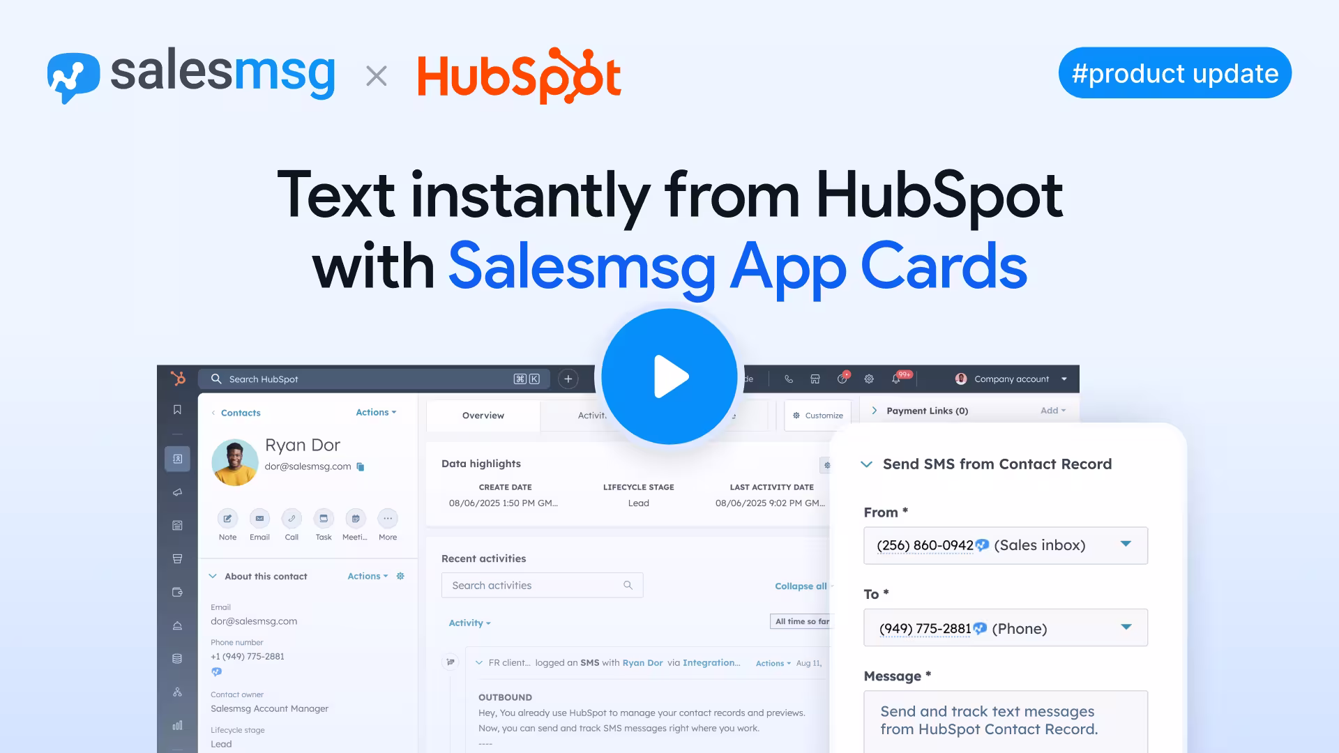 Send texts from HubSpot with Salesmsg App Cards, catch mistakes before sending, and log every message automatically in the CRM timeline.